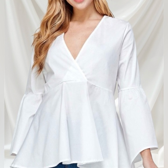 White Peplum Bell Sleeve Top NWT - Picture 1 of 11